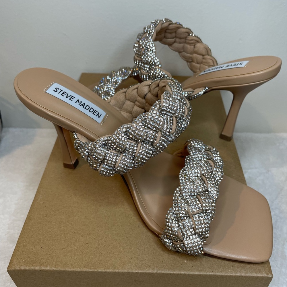 New Steve Madden Dymes Braided Rhinestone Sandal Heels NIB (size 8.5)